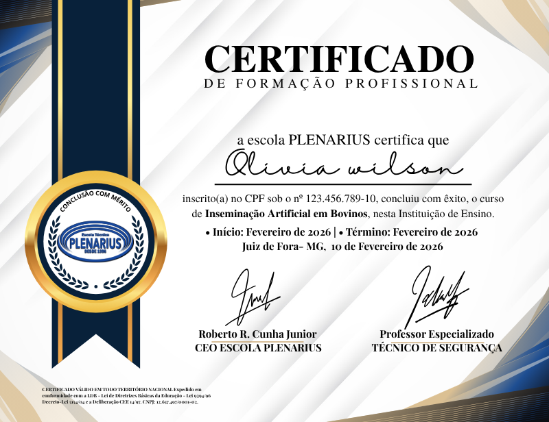 Modelo do Certificado de Formação Profissional Plenarius